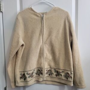 Croft & Barrow Cream Fleece Zip Up Pinecones & Berries